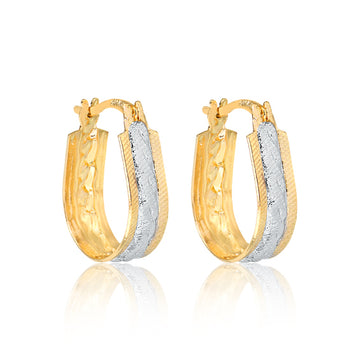18K Gold Layered Oro Laminado Two Tone Texturized Hoops 21.0237